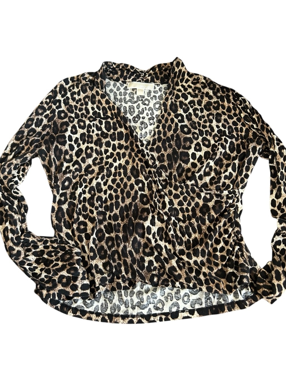 Michael Kors Leopard Print Wrap Blouse — Brown/Black